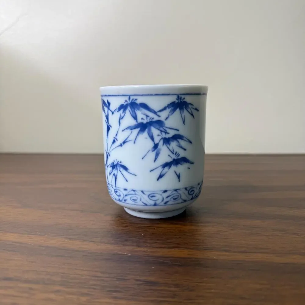 Vintage Japanese Bamboo Tea Cup Blue and White
